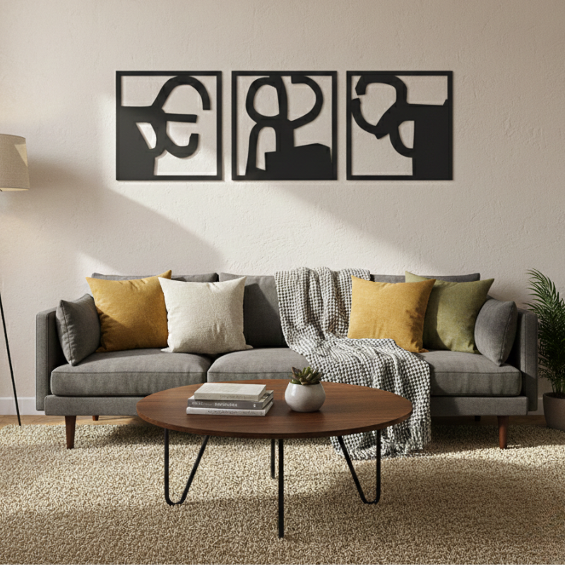 Escultura de pared Peine del Viento tríptico en acero - Arte vasco IzarFab