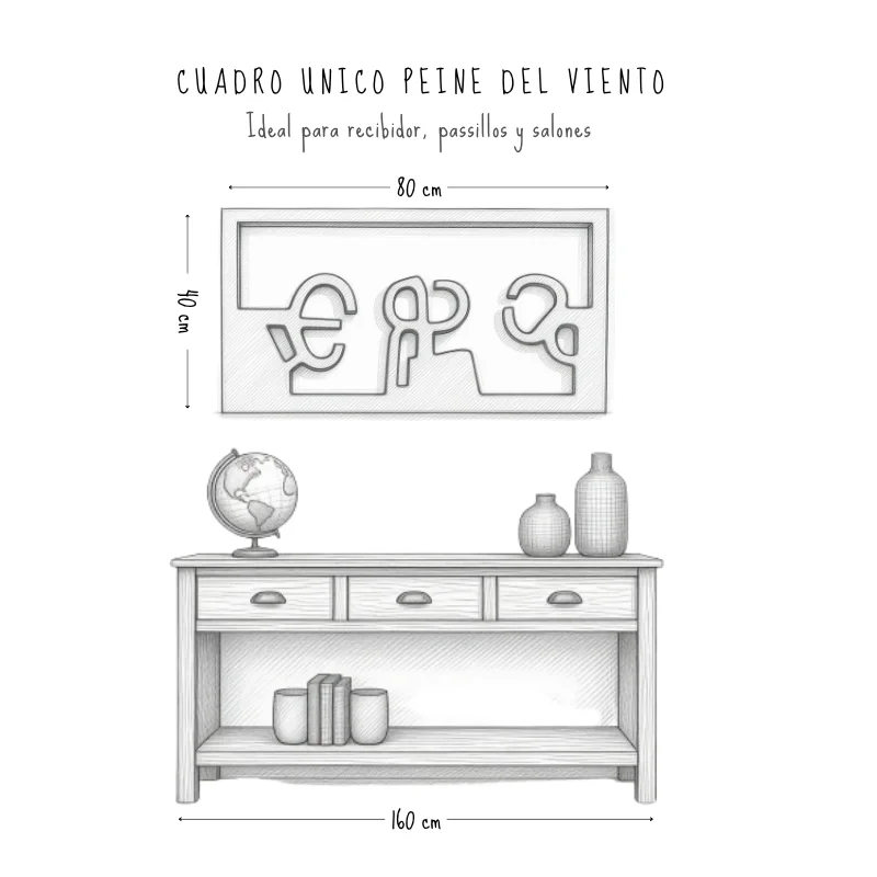 Medidas del cuadro Peine de los vientos sobre un mueble
