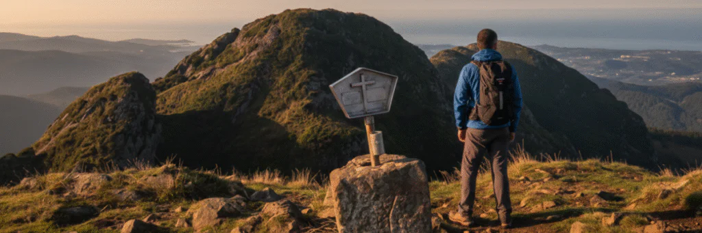 Excursionistas mirando las Peñas de Aya desde la montaña