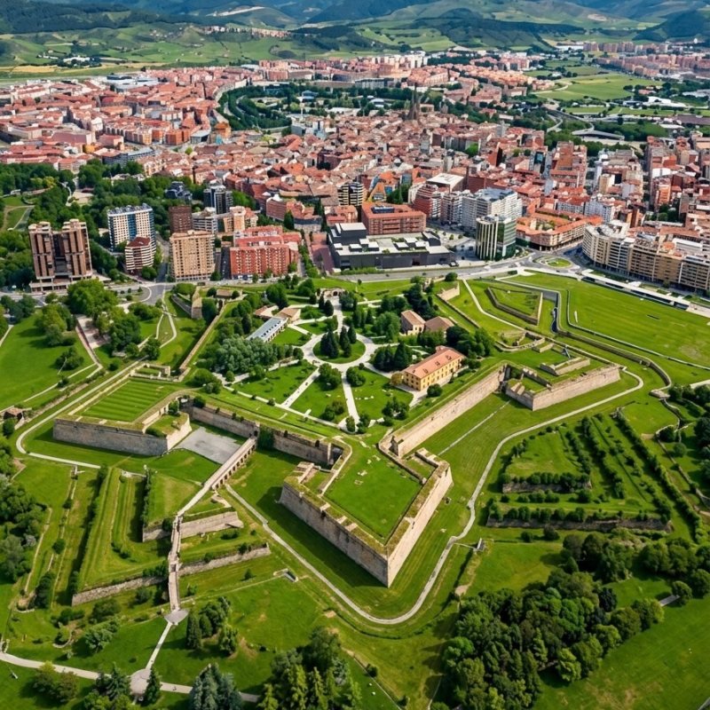 Vista aérea de la Ciudadela de Pamplona con su forma de estrella de cinco puntas